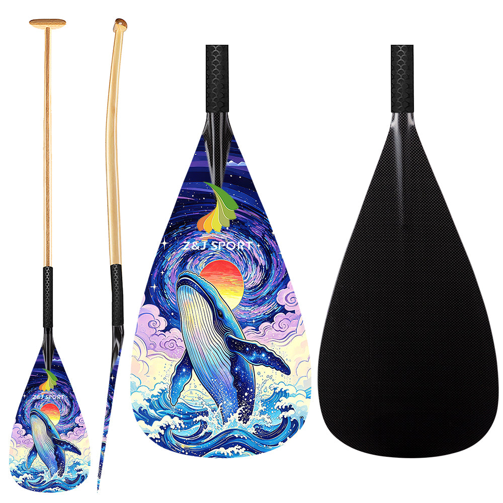 ZJ Hybrid VA'A Outrigger Canoe Paddle With Graphic on Carbon Blade Wit