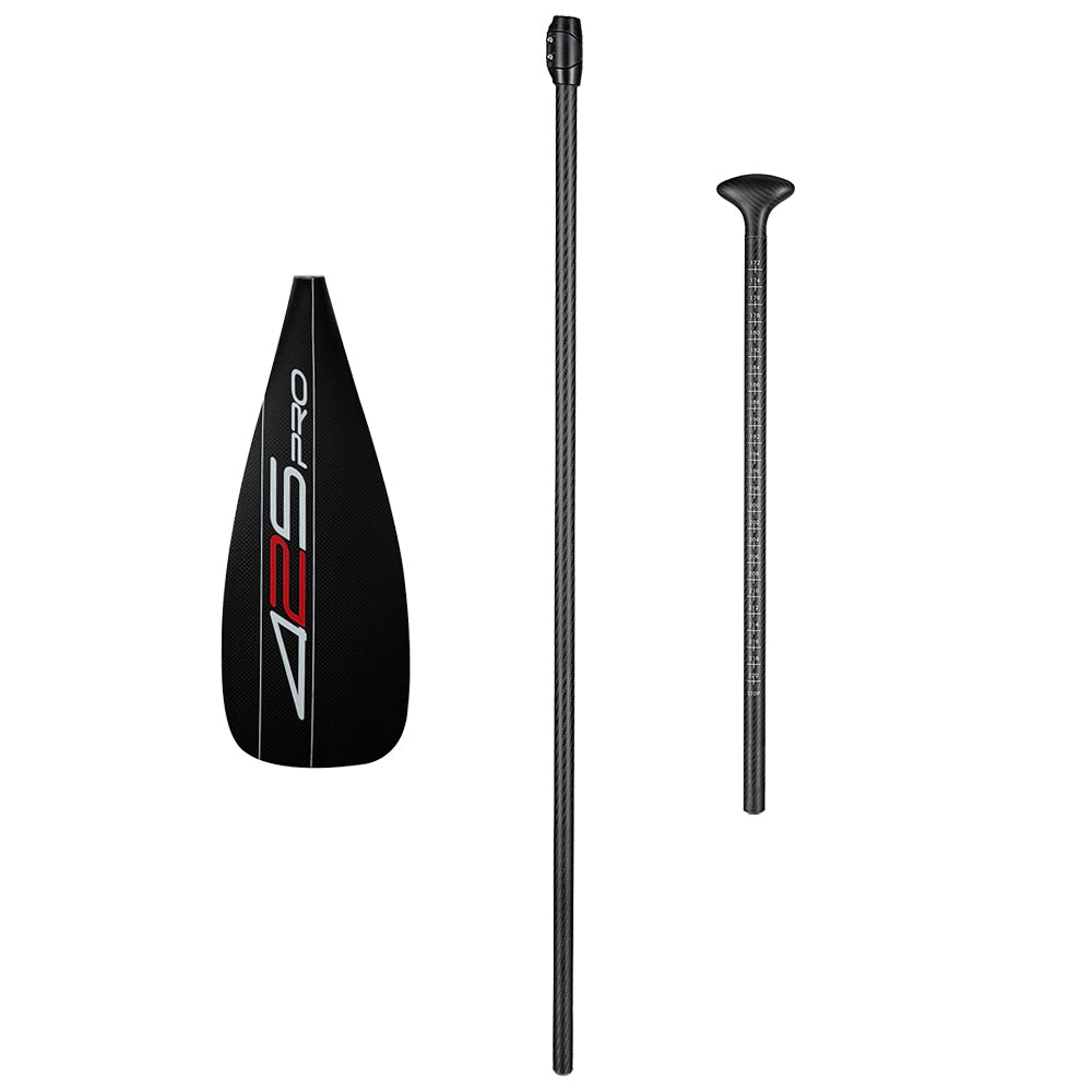 The ZJ SPORT 425Pro Carbon SUP Paddle Set, designed for stand-up paddleboarding, features a lightweight carbon blade with durable high modulus carbon fiber and a textured grip handle for comfort during long-distance racing. Available in unassembled three-piece options.