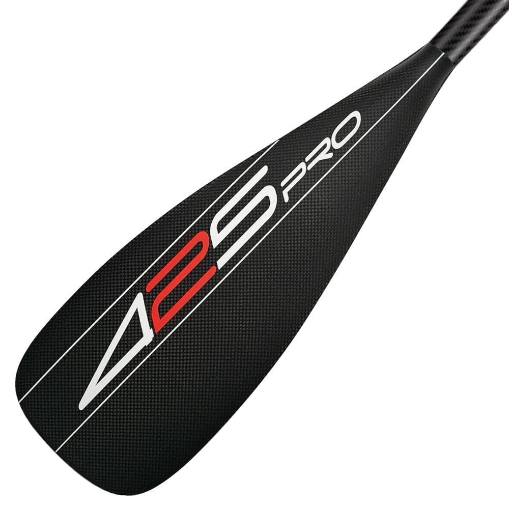 Close-up of the 425Pro Carbon SUP Paddle by ZJ SPORT, showcasing its lightweight high modulus carbon fiber blade with a black texture. It features 425 in white and red and PRO in white, all set against a plain white background, designed for long-distance racing durability.