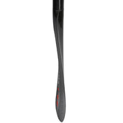 The ZJ SPORT ZJ 2/4 piece Carbon Fiber Sea Kayak Paddle (SKD-I) features a sleek, curved black design with subtle red accents. Its smooth texture suggests high-performance carbon fiber material, ideal for long-distance paddling, and an asymmetrical blade shape enhances efficiency.