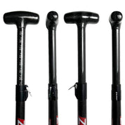 Four ZJ SPORT ZJ Adjustable Carbon Dragon Boat Paddles, IDBF approved, are displayed vertically. These lightweight paddles come with adjustable locks and measurement markings for customizable length, providing precision and performance in every stroke.