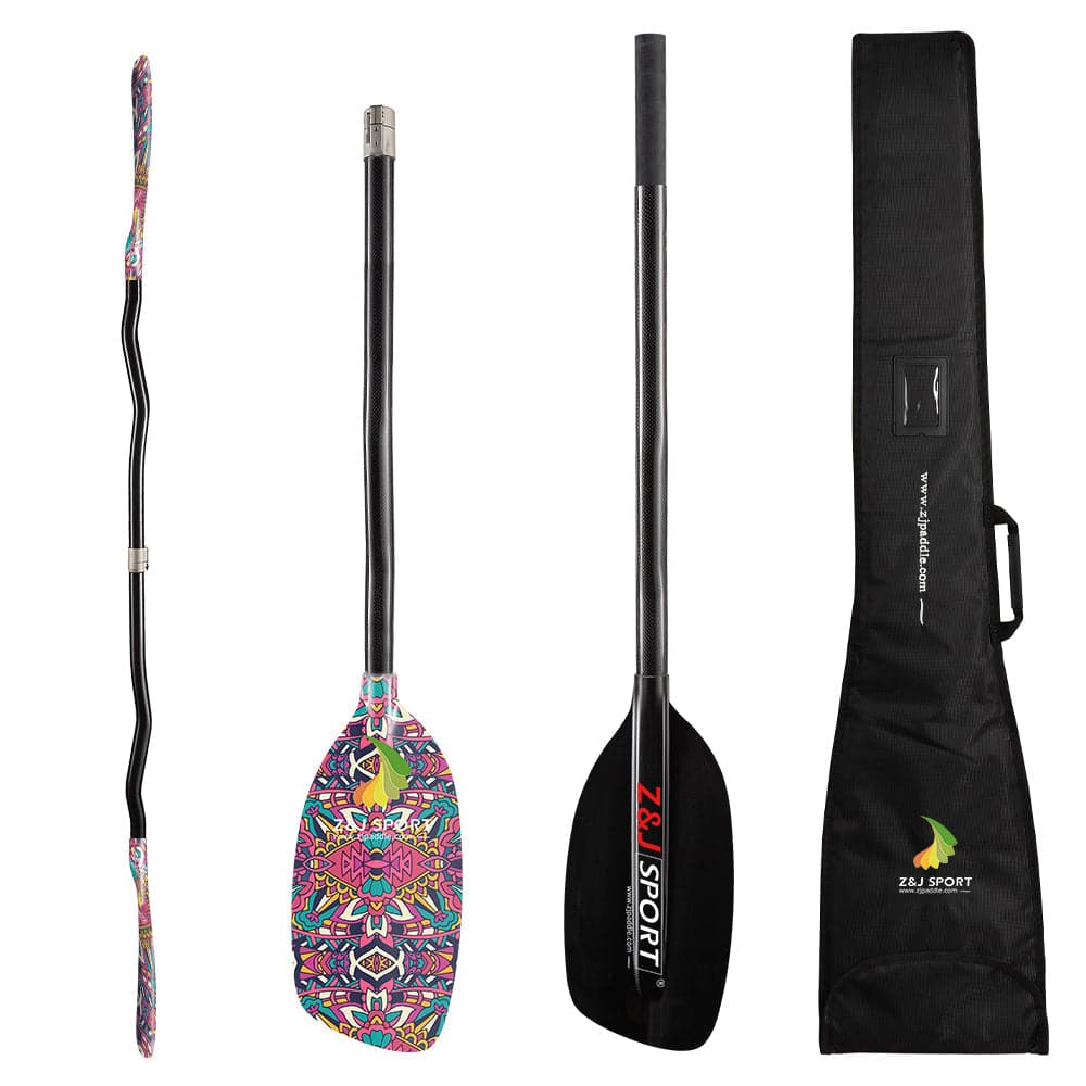 ZJ Full Carbon Whitewater Paddle With Graphic On Blade And Cranked Shaft (the middle tube is only for connection)