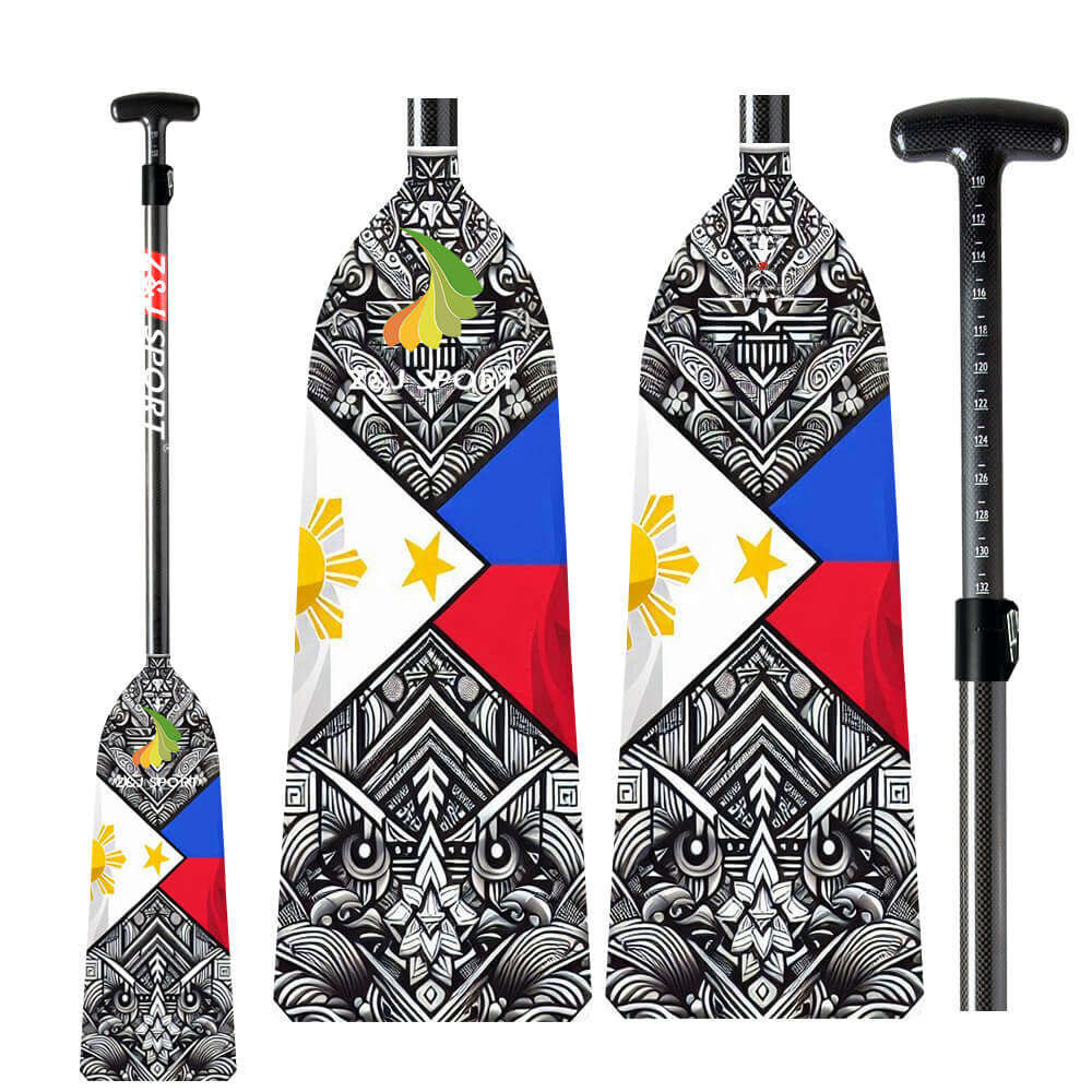 ZJ Adjustable Carbon Dragon Boat Paddle - IDBF Approved with Custom Country Series US, CA, AU, NZ, DE, ES, IT, PH, MY Series Graphics