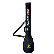 A black, padded paddle bag with a strap and waterproofing, it displays ZJ SPORT in white and red. It includes a small window pocket and features a green and yellow bird logo on the lower section.