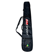 The ZJ New Single/Double Paddle Bag for Outrigger Canoe Paddle by ZJ SPORT is a black bag with Z&J Sport in white and red, featuring a shoulder strap and a small green fencer logo. It has a waterproof layer to keep your gear dry in any condition.
