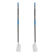 The ZJ SPORT Para-Rowing Oars with carbon oval shafts are depicted in pairs against a white background, featuring customize options with black shafts, white blades, blue grips, and colorful markings including a red mark on one oar and green on the other.