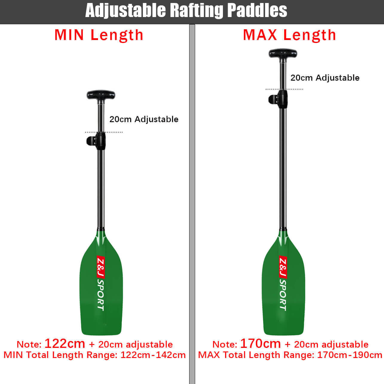 ZJ Whitewater Rafting Paddle With Translucent Fiberglass Blade (unassembled)