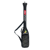 The ZJ Black Dragon Boat Paddle Bag by ZJ SPORT is a black baseball bat bag with a shoulder strap, ideal for carrying dragon boat paddles. It showcases Z&J SPORT with a red and white design plus a green leaf logo and includes paddle protection and a front pocket for extra storage.