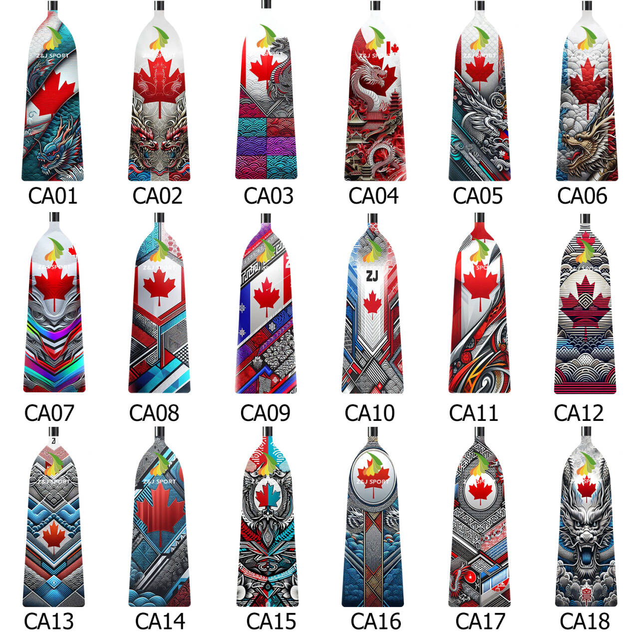 ZJ Adjustable Carbon Dragon Boat Paddle - IDBF Approved with Custom Country Series US, CA, AU, NZ, DE, ES, IT, PH, MY Series Graphics
