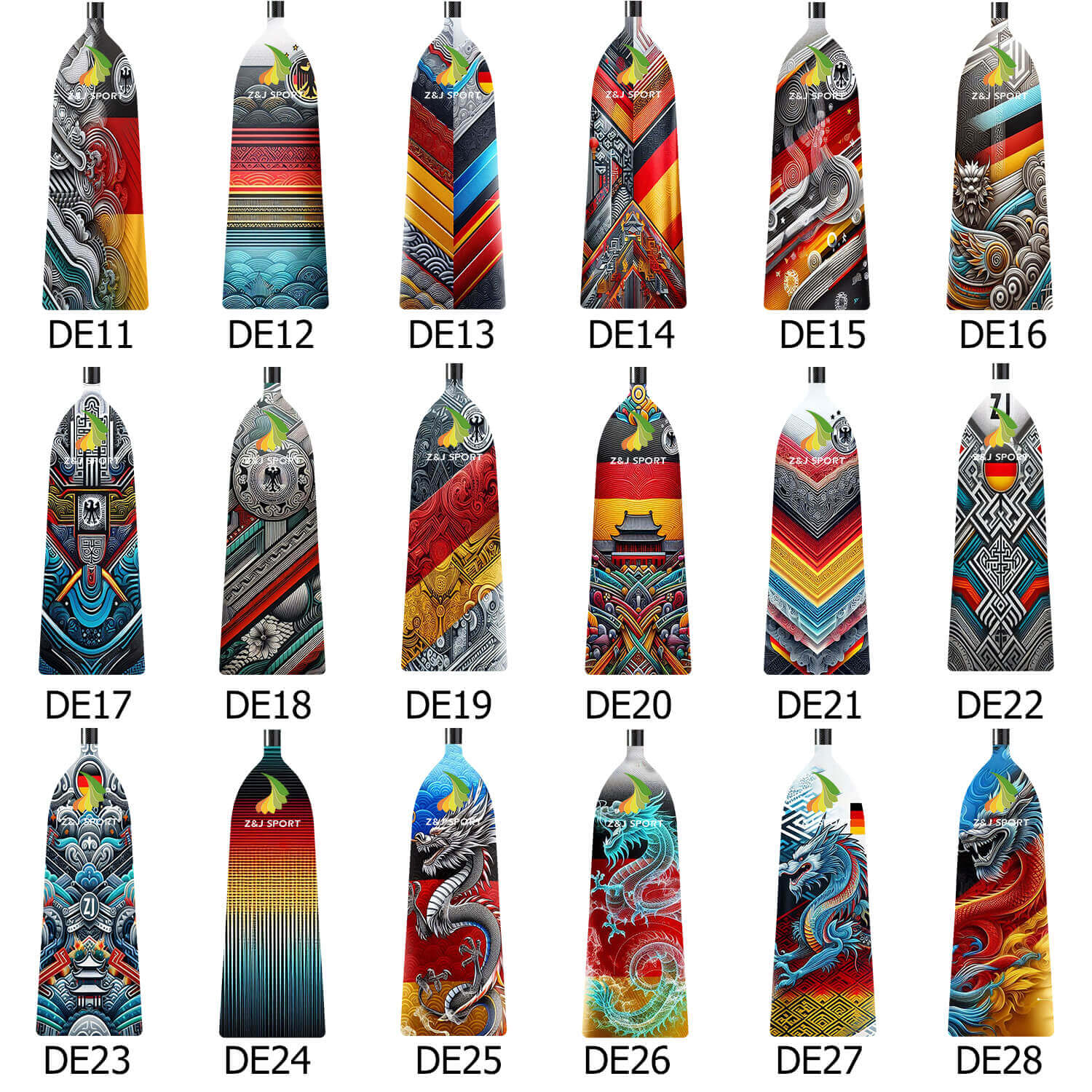 ZJ Adjustable Carbon Dragon Boat Paddle - IDBF Approved with Custom Country Series US, CA, AU, NZ, DE, ES, IT, PH, MY Series Graphics
