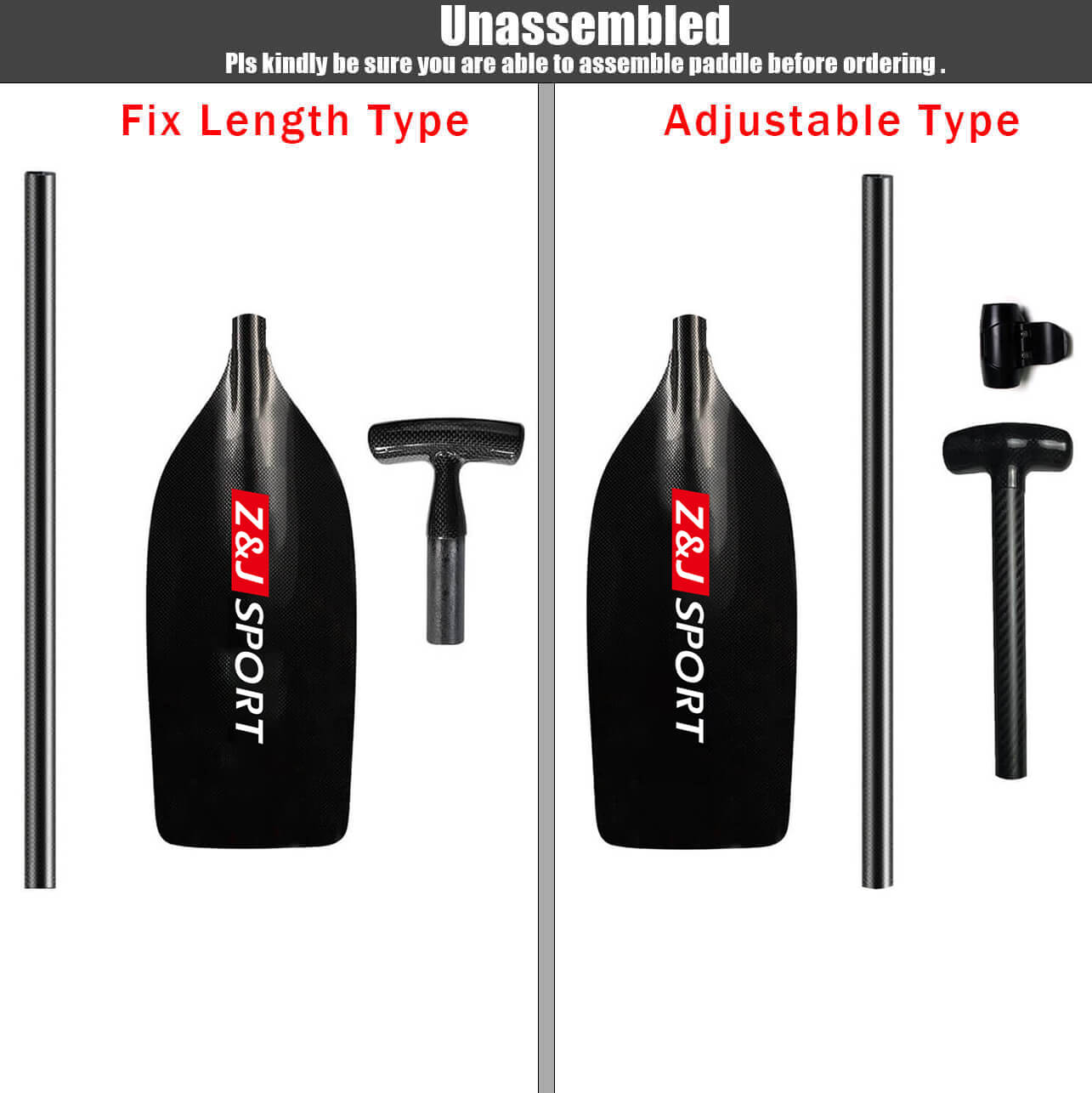 ZJ Whitewater Rafting Paddle With Carbon / Kevlar / Innegra Blade (unassembled)