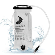 The Z&J SPORT Hydration Bladder 2L by zijie is a clear, BPA-free outdoor hydration pack with a black handle. It includes a long tube with mouthpiece and water droplet design. Its large opening ensures easy filling and cleaning.