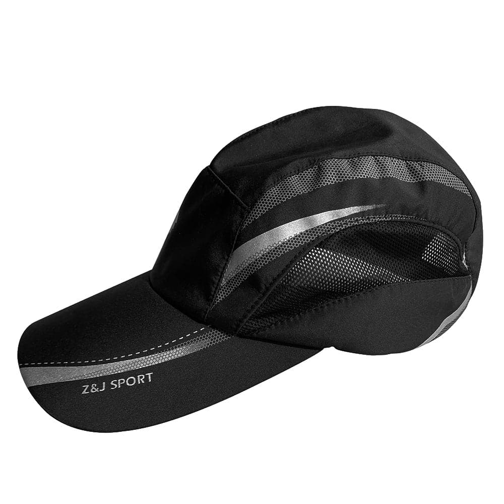 ZJ SPORTs unisex Quick Dry running hat features reflective silver stripes, mesh panels, and Z&J SPORT on the brim. Its designed for breathability, UV protection, and visibility with a moisture-wicking sweatband. Note: Only valid when ordering with paddles.