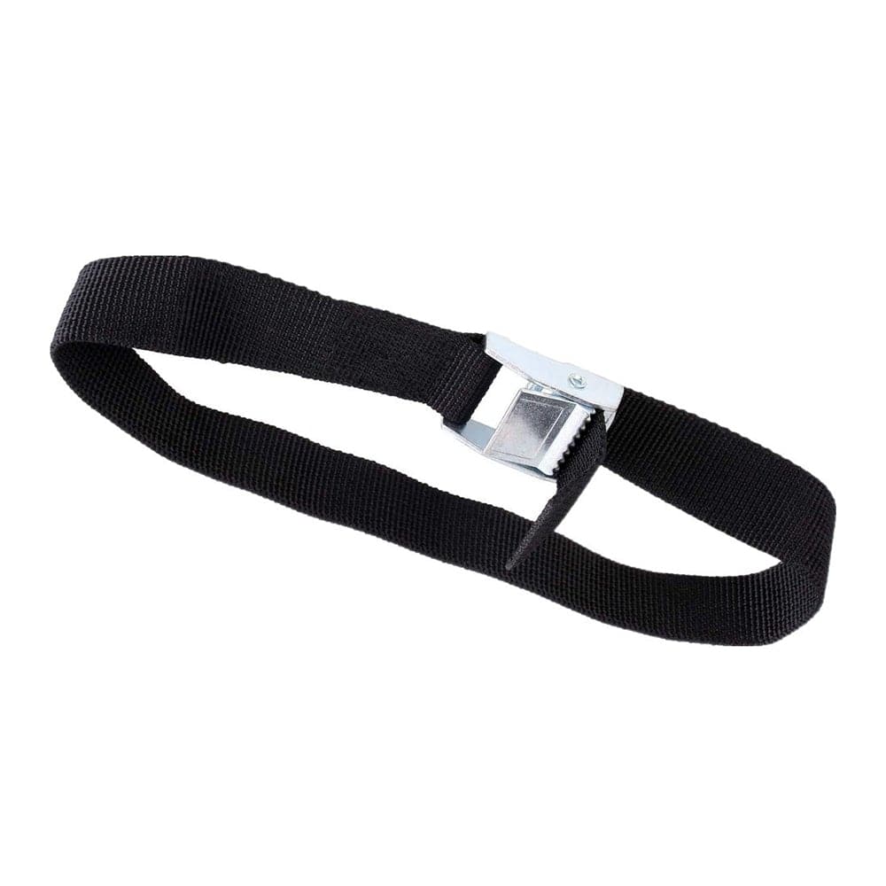 A ZJ SPORT black nylon tie down strap featuring a sturdy cam locking buckle is displayed against a white background.