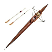 The ZJ Handcrafted Rowing Boat Model Miniatures by zijie captures the elegance of a wooden single scull with a seat for one rower and two oars featuring wooden blades and metal shafts, perfect for enthusiasts who appreciate sleek rowing boats or lightweight kayaks.