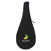The ZJ Black Bag Cover by ZJ SPORT is a durable black zippered case for SUP and outrigger canoe paddle blades. It features a Z&J Sport logo with a green and orange abstract design and an EVA foam compartment for excellent paddle protection.
