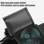 The ZJ SPORT Unisex Arm Bag by zijie features a black strap with a high-viscosity magic sticker for secure, easy use. Its stylish design includes a blue spiral pattern on the sticker providing both functionality and fashion. Waterproof with double pockets, its perfect for outdoor sports.