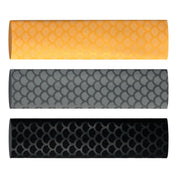 Three yellow, gray, and black ZJ SPORT foam rollers with non-slip dragon scale patterns are aligned horizontally. Each EVA antiskid grip wrap by ZJ Antiskid Grip ensures stability with a fish scale-like pattern.