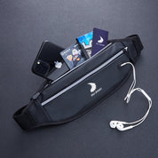 ZJ SPORT PU Leather Waterproof Double Pocket Waist Bag with Reflective Strap and Logo for Outdoor Activities