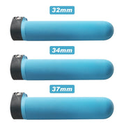 Three blue ZJ C2 Grips for sculling oars, resembling miniature oars and lined vertically, come with black caps and metal screws. Sizes labeled are 32mm, 34mm, and 37mm. Brand: zijie.