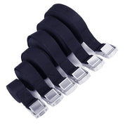 The ZJ SPORT High Quality Durable Heavy Capability Cam Locking Buckle Tie Down Strap set includes six black nylon straps with shiny silver cam buckles, organized from smallest to largest for a sleek appearance.