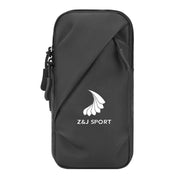 The ZJ SPORT Unisex Outdoor Sports Waterproof Arm Bag by zijie features a sleek black design with a white feather logo and Z&J SPORT text. It offers dual zippers with black pulls and double pockets for functionality. Enjoy free shipping on this minimalist pouch.