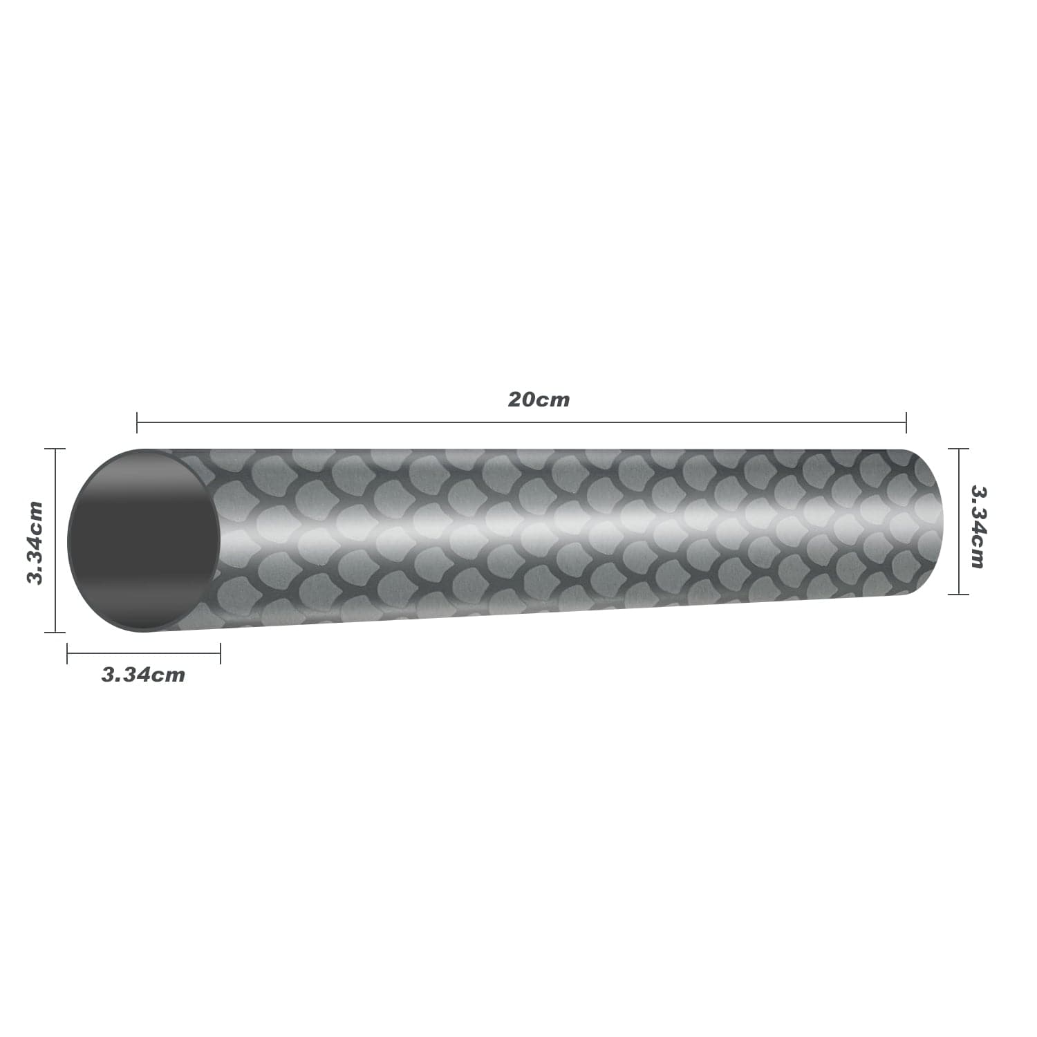 Diagram of the ZJ SPORT Antiskid Grip Wrap for paddle features a non-slip dragon scale pattern, measuring 20 cm long and 3.34 cm in diameter, with an EVA antiskid grip for stability. Measurements are labeled on the image.