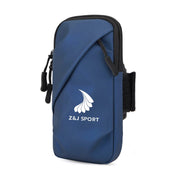 The ZJ SPORT Unisex Arm Bag by zijie, featuring a blue design, black adjustable strap, and sleek zipper pull, combines style with practicality. Its waterproof build and double pockets showcase a white Z&J SPORT logo, making it ideal for an active lifestyle. Enjoy free shipping!.