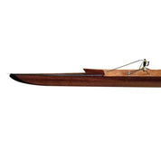 The ZJ Handcrafted Rowing Boat Model Miniatures by zijie is a sleek, polished wooden design with a dark brown hull and lighter wood detailing, featuring simple angular framework with metal supports. Set against a plain white background, it highlights expert craftsmanship reminiscent of traditional boats.