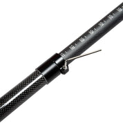 A close-up of the ZJ SPORT Adjustable Carbon Dragon Boat Paddle features centimeter markings, an adjustable lock mechanism with a metal lever to secure length, and a sleek industrial design similar to an IDBF approved paddle.