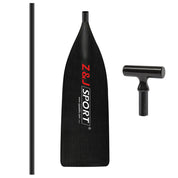 A sleek black ZJ Full Carbon Fiber Flatwater Canoe Paddle (Unassembled) from ZJ SPORT, featuring the brands name in white and red, made with lightweight carbon fiber blade, shaft, and T-grip handle—perfect for flatwater canoe adventures.