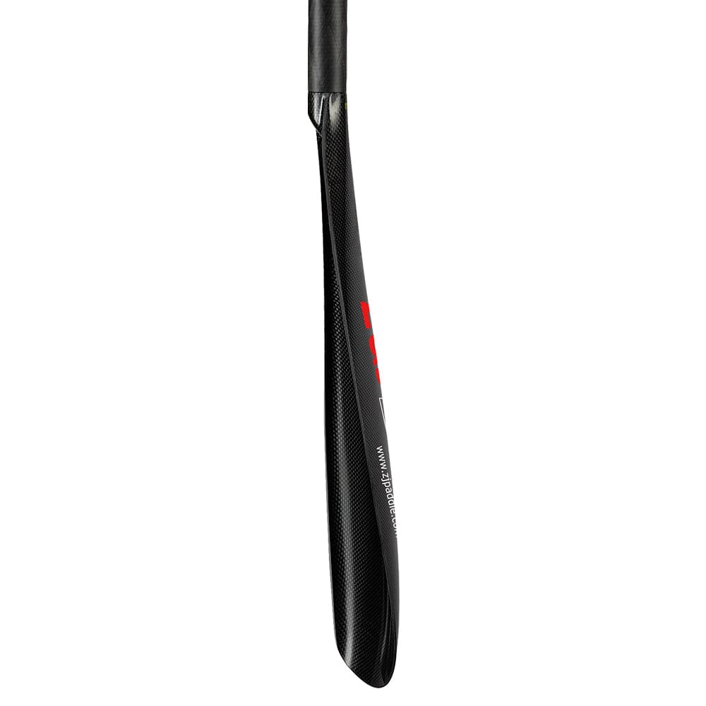 A close-up of a bicycle mudguard features a glossy carbon fiber texture, similar to the ZJ X Series Kayak Surfski Paddle by ZJ SPORT, with SPLASH in red and white. It tapers at the end and securely attaches to the bike frame.