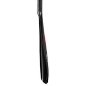 A close-up of a bicycle mudguard features a glossy carbon fiber texture, similar to the ZJ X Series Kayak Surfski Paddle by ZJ SPORT, with SPLASH in red and white. It tapers at the end and securely attaches to the bike frame.