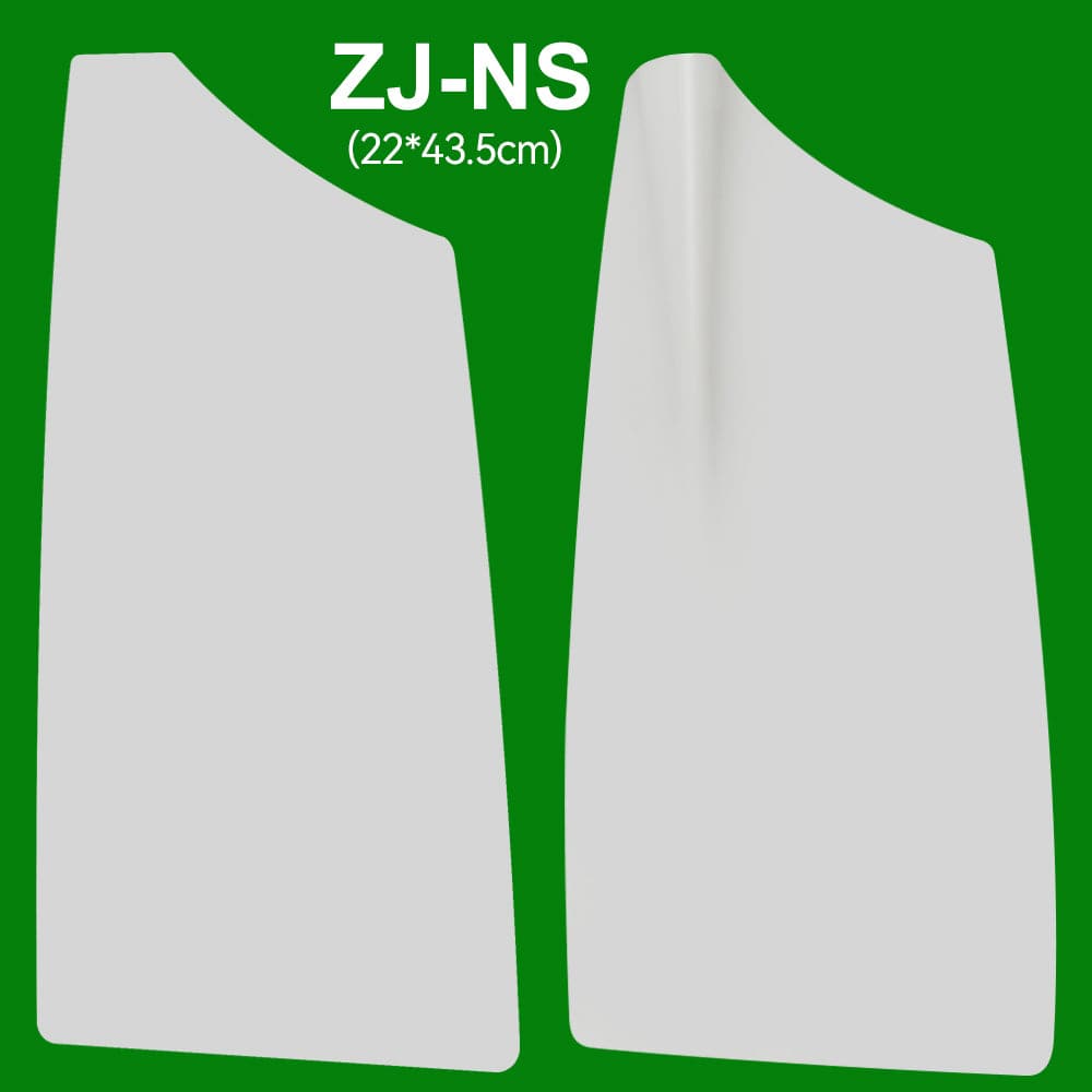 Two gray, rectangular plastic sheets with uneven top edges appear against a green background. Above them is the text ZJ Blade For Sculling Oars (1 pair) by ZJ SPORT.