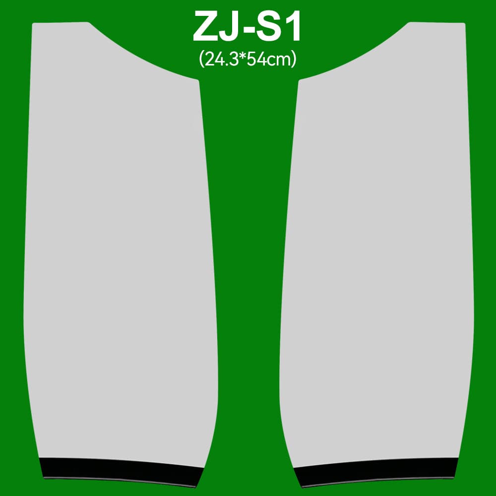 Illustration of two identical, vertical gray panels labeled ZJ Blade For Sweep Oars (1 pair) at the top, with 24.3*54cm dimensions shown below on a green background. Brand: ZJ SPORT.