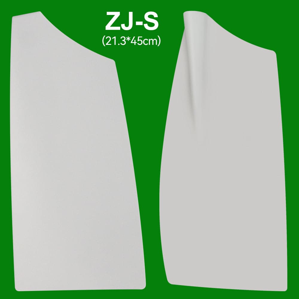 Two foldable, white, rectangular objects are set against a green background with the text ZJ-S (21.3*45cm) overhead. They represent the ZJ Blade for Sculling Oars by ZJ SPORT (1 pair).