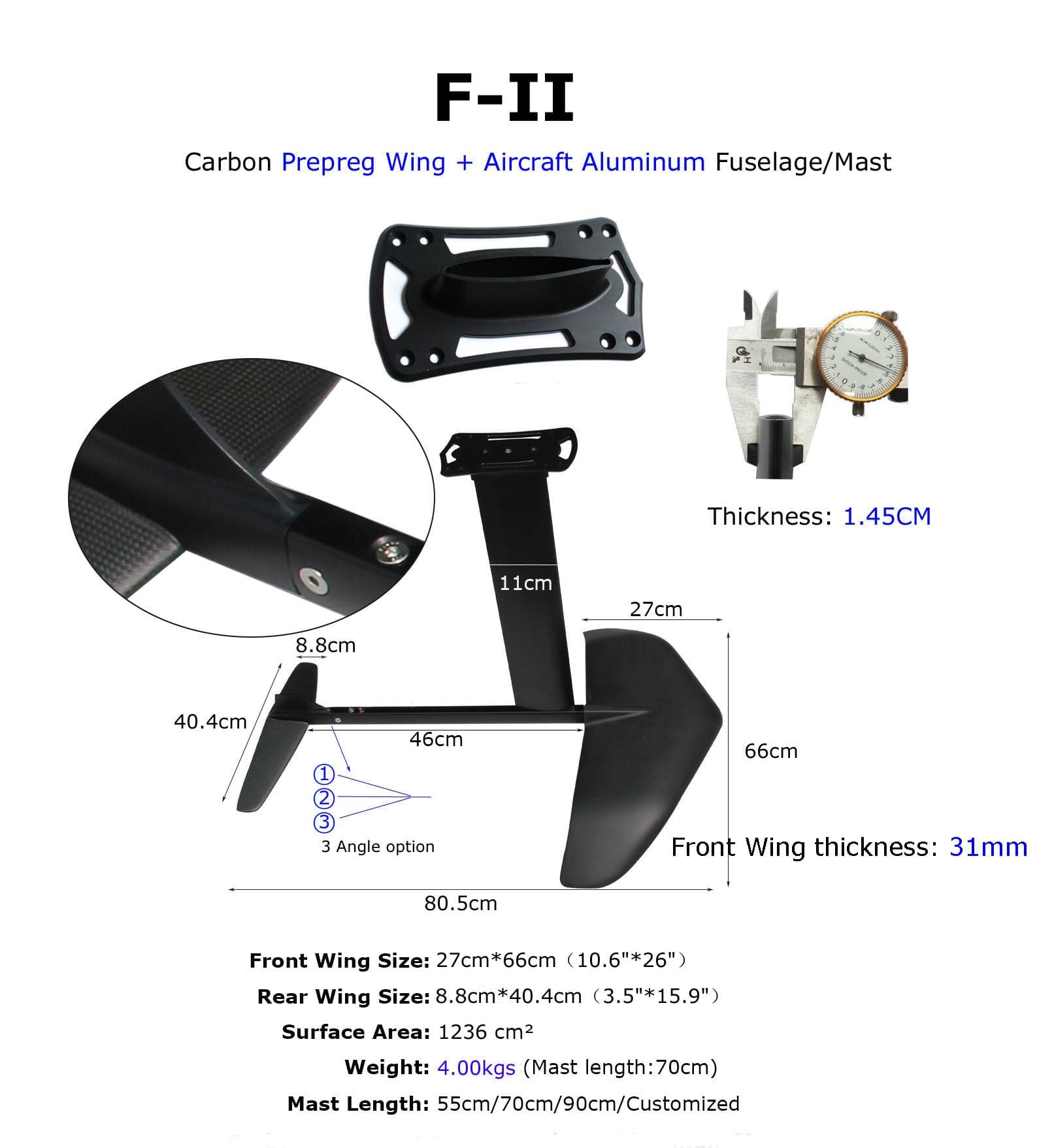 ZJ Idrochip di carbonio per Sup Paddle Board Foil F-II con ali di carbonio e albero in alluminio