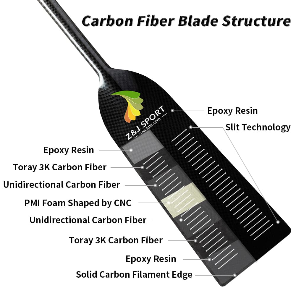 ZJ High Performance Adjustable/ One-Piece Carbon Dragon Boat Paddle with Slit in Blade