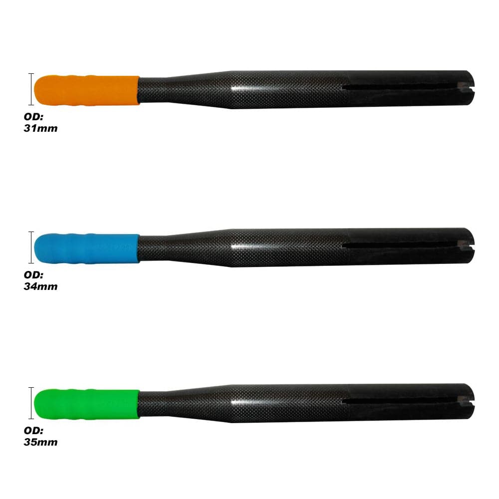 Showcase precision with ZJ SPORTs carbon fiber ZJ Para-Rowing Oars featuring orange (31mm), blue (34mm), and green (35mm) grips. Each oar includes detailed side measurements for customization.