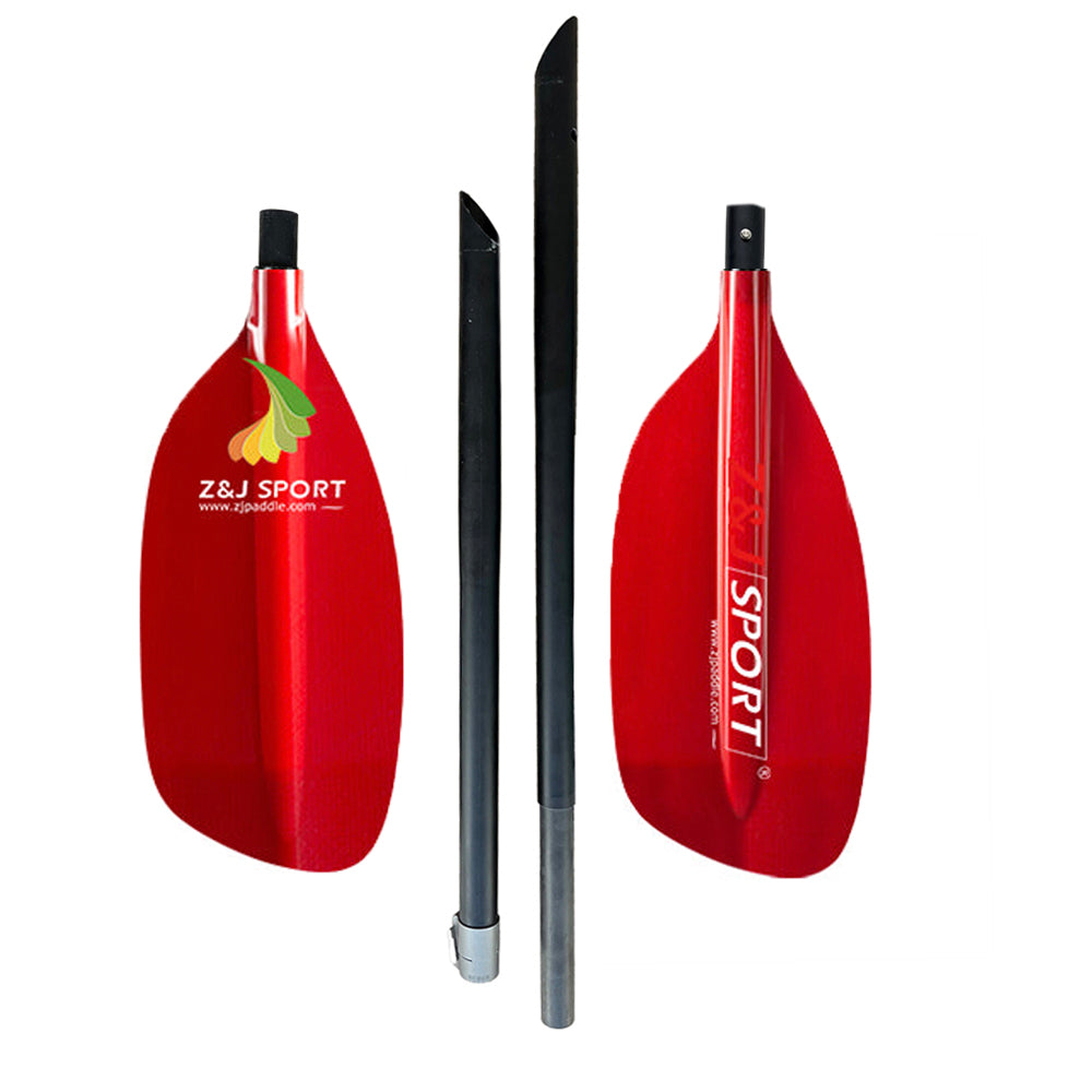 Fiberglass Whitewater Paddle features an ergonomic design and carbon fiber blades, elegantly set against a white background.