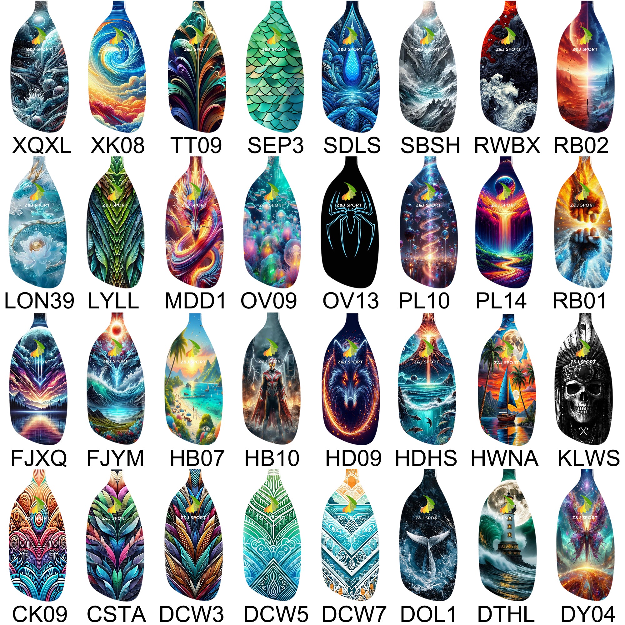 Z&J carbon fiber whitewater paddle with customized graphics 