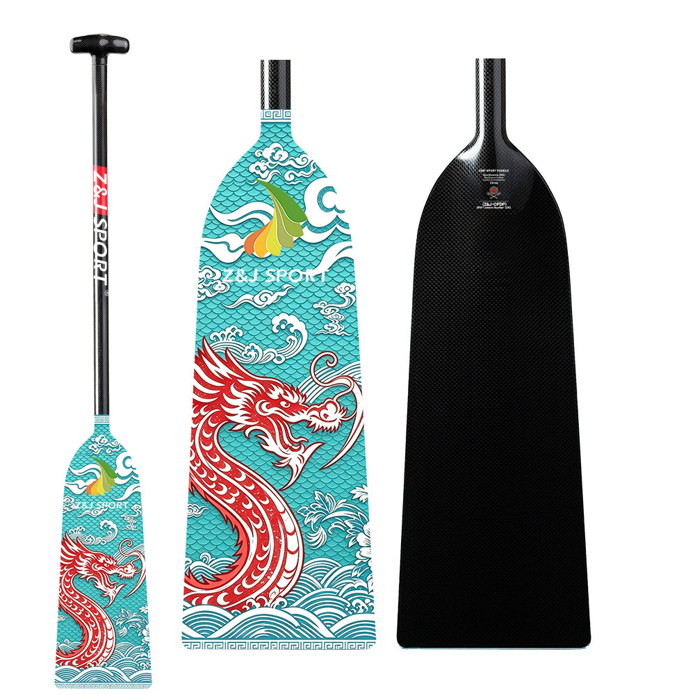 ZJ IDBF Approved Carbon Dragon Boat Paddle with Custom Graphic Oval Shaft, Fixed or Adjustable (OPDP)