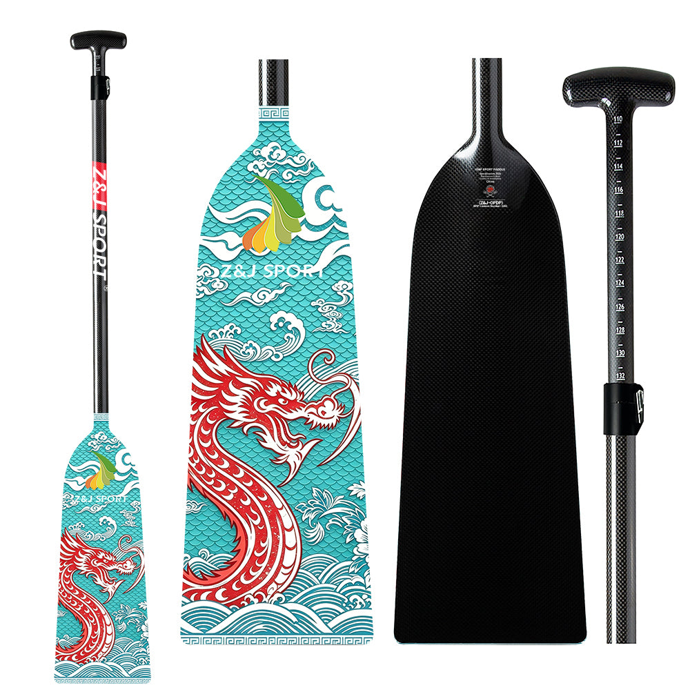 ZJ IDBF Approved Carbon Dragon Boat Paddle with Custom Graphic Oval Shaft, Fixed or Adjustable (OPDP)