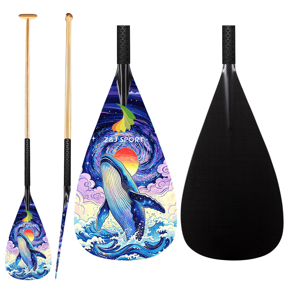 ZJ Hybrid VA'A Outrigger Canoe Paddle With Graphic on Carbon Blade With Anti Skid Grip