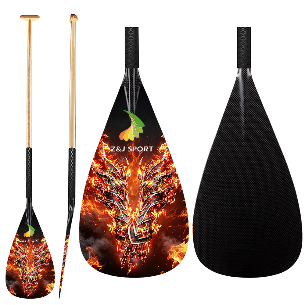 ZJ Hybrid VA'A Outrigger Canoe Paddle With Graphic on Carbon Blade With Anti Skid Grip