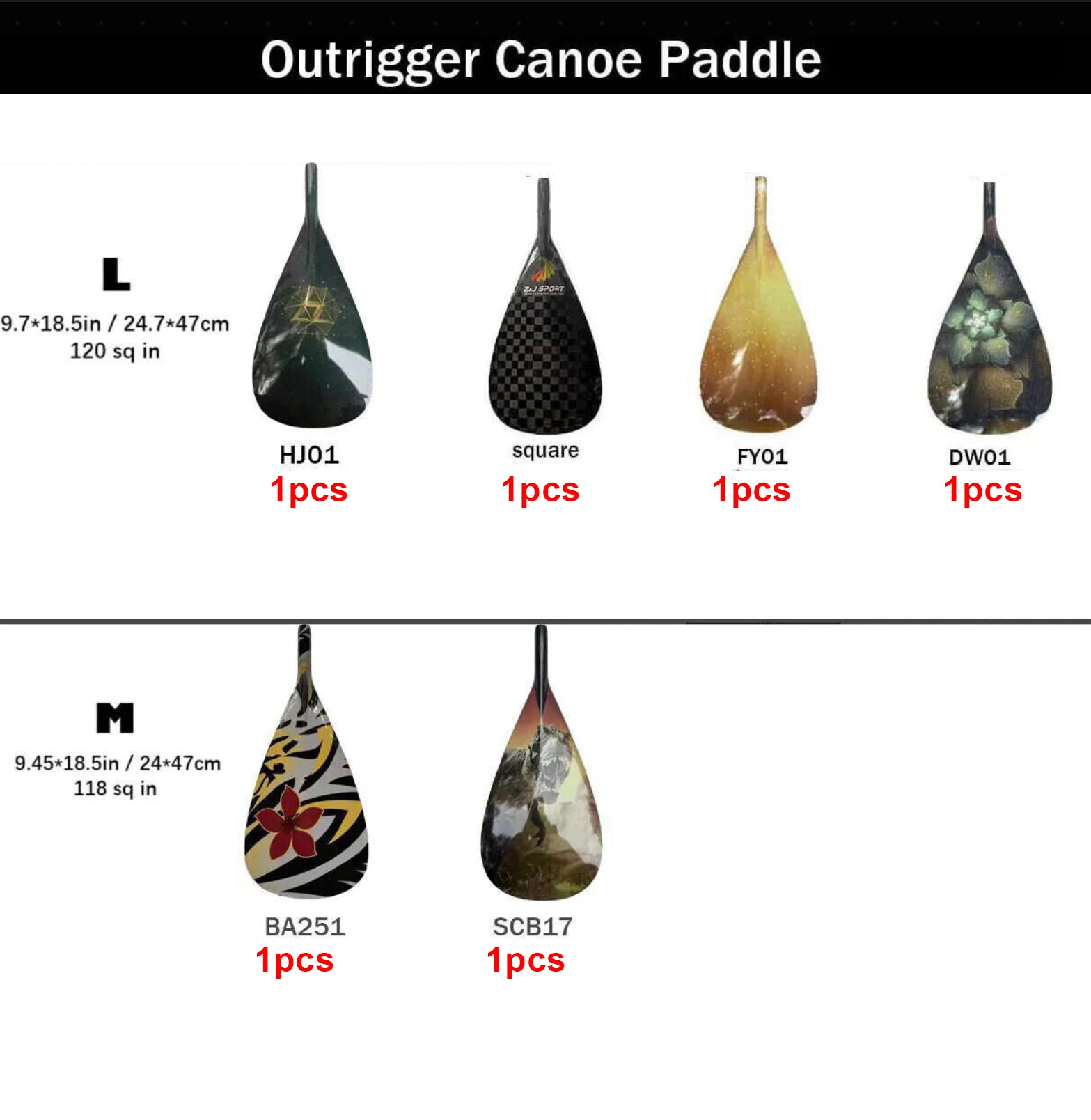 ZJ Factory Second Hybrid Carbon Outrigger Canoe Paddle VAA & WAKA Paddle