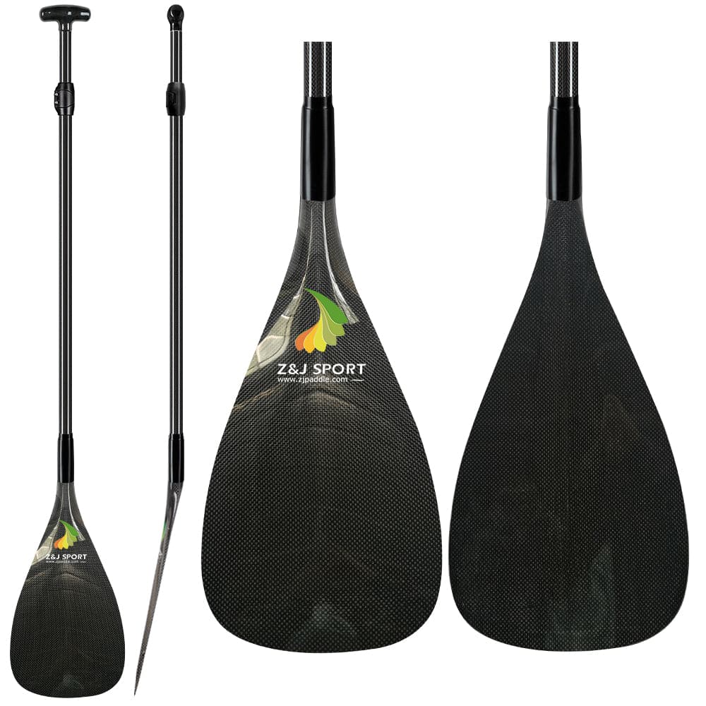 ZJ Hybrid Outrigger Canoe Paddle com lâmina de carbono e haste de madeira curvada na parte superior