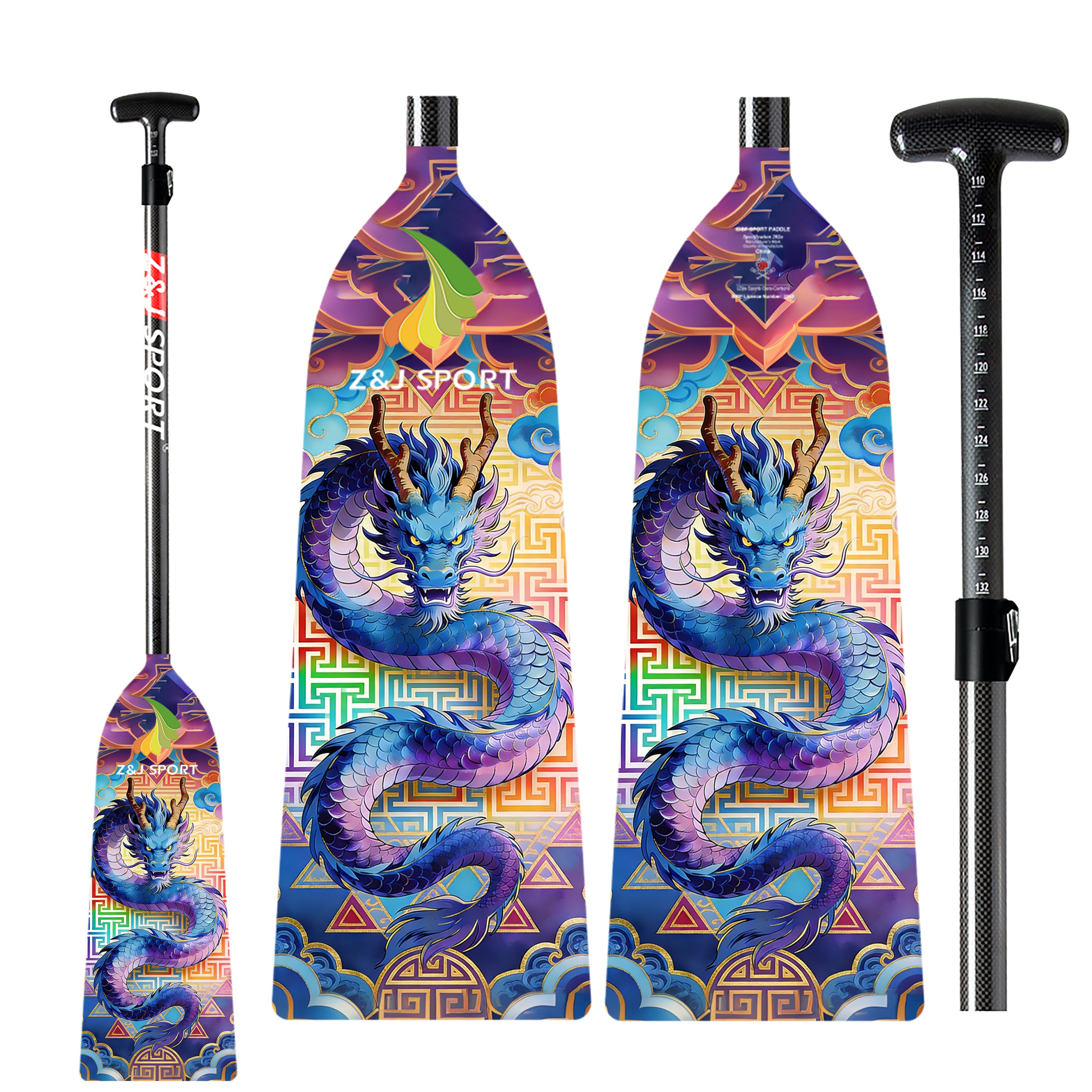 ZJ IDBF Approved Carbon Dragon Boat Paddle with Custom Graphic Oval Shaft, Fixed or Adjustable (OPDP)