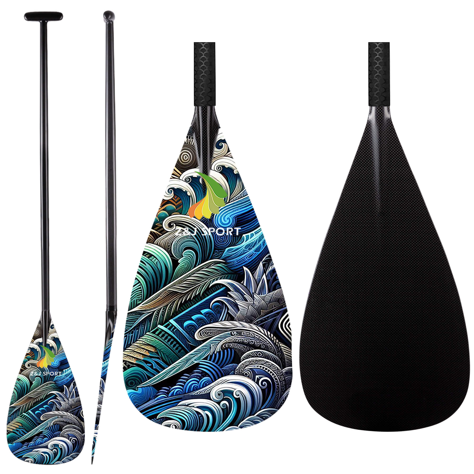 ZJ Full Carbon VA'A Outrigger Canoe Paddle With Graphic on Blade
