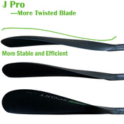 Three matte black ZJ SPORT paddles with twisted blades appear, labeled: Lightweight J Pro Carbon Fiber - More Twist Blade - Stable and Efficient.